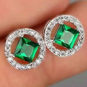 NEW 18k White Gold Green Emerald Halo Studs